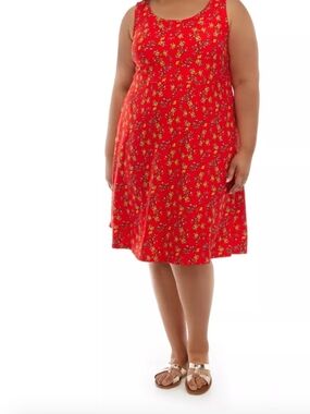 52seven Plus Size  Red Floral A-Line Dress by -sz 1X